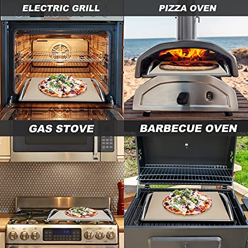 Skyflame 14” X 16” Rectangle Ceramic Pizza Baking Stone With Metal Handle Rack Compatible With Most Charcoal Grills, Gas Grills, Pizza Oven, Pellet Grills, Bge, Kamado Grills, Smoker #TOP4