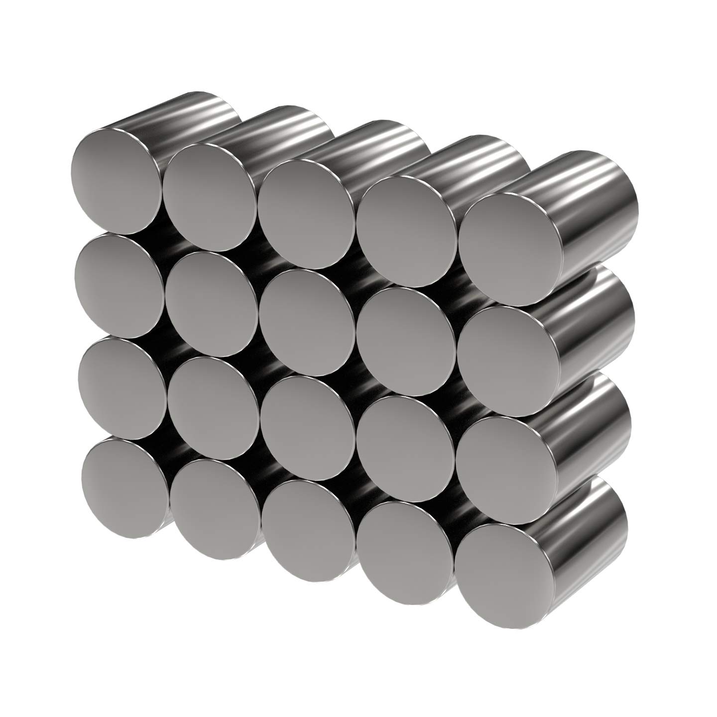 MTS Magnete - Juego de 20 imanes de neodimio (1,2 kg, extra fuertes, diámetro de 5 x 15 mm, 20 unidades), color plateado