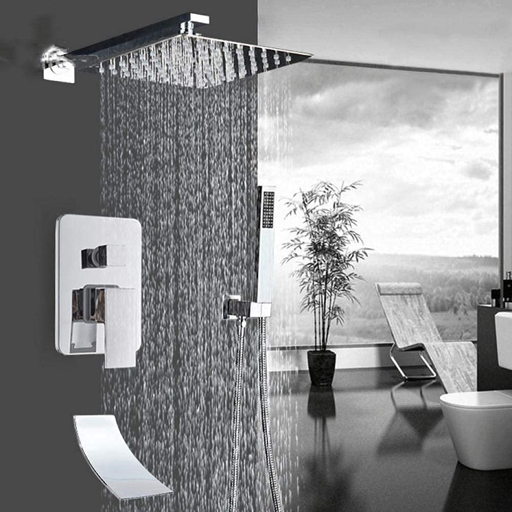 WXPGFEQ Shower Set Bath Shower Faucet Rainfall Shower Head Chrome Shower System Waterfall Bathtub tap Shower faucets Wall Mounted- 10 inch Shower Set (12 Inch Shower Set A)