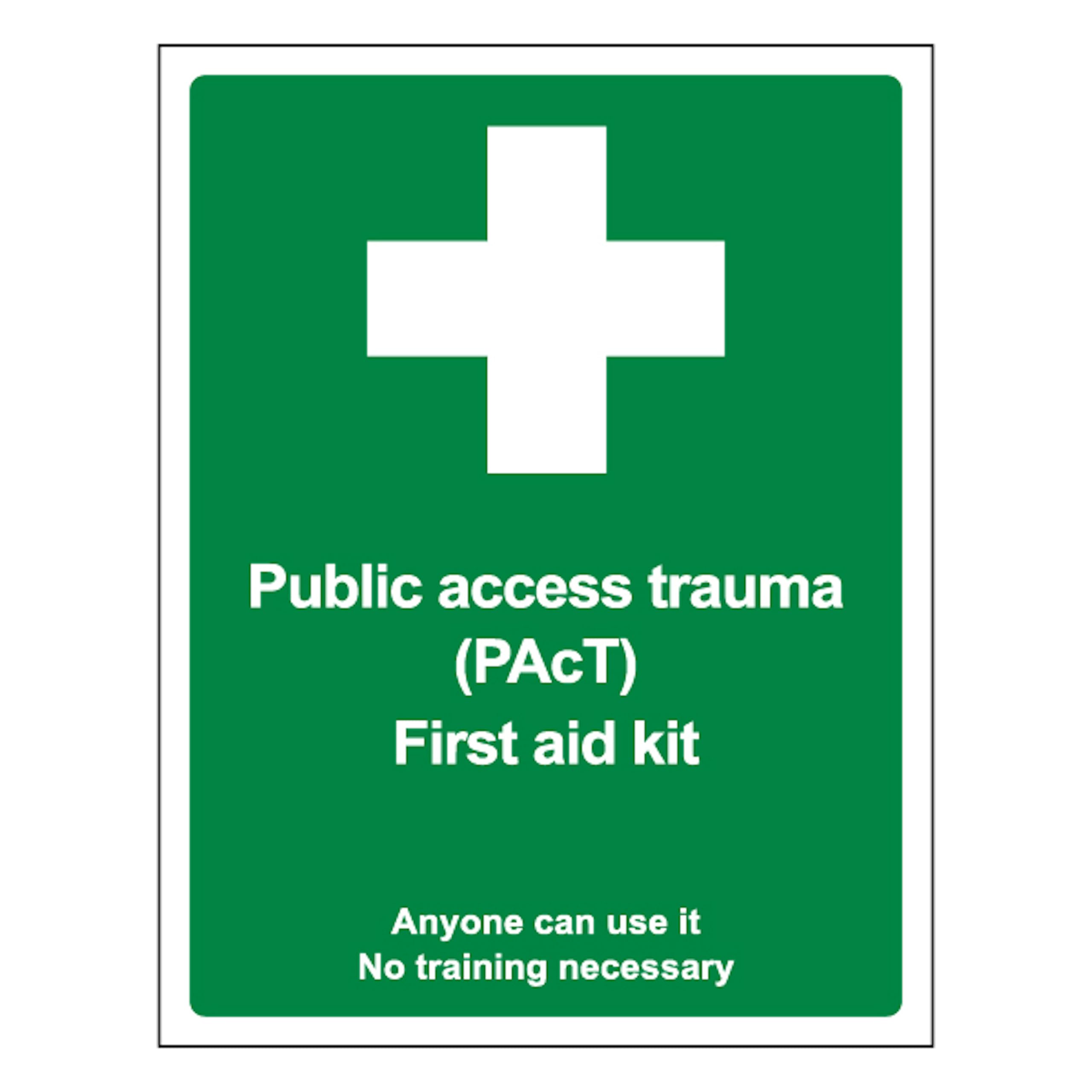 V Safety Public Access Trauma First Aid Kit – Approved By Counter Terror Bodies 300 x 400mm - 1mm Rigid Plastic Safety Sign