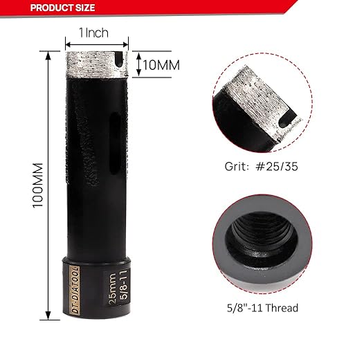Miniatura 2 de DT-DIATOOL Broca de núcleo de diamante de 1 pulgada - Sierra de agujero soldada de 0.984 in con eje 5/8-11 para piedra dura de mármol de granito