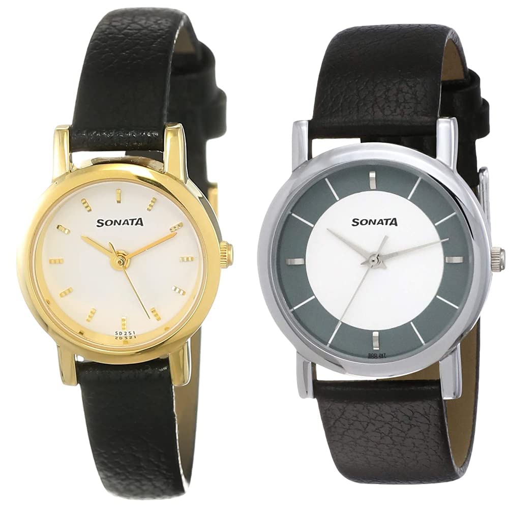 Sonata Men Leather Analog White Dial & Multicolor Dial (Nj8976Yl02W + Nj7987Sl01W) | Rakshabandhan Gifts, Band Color-Black (B07N33GJ67) Amazon Price History, Amazon Price Tracker