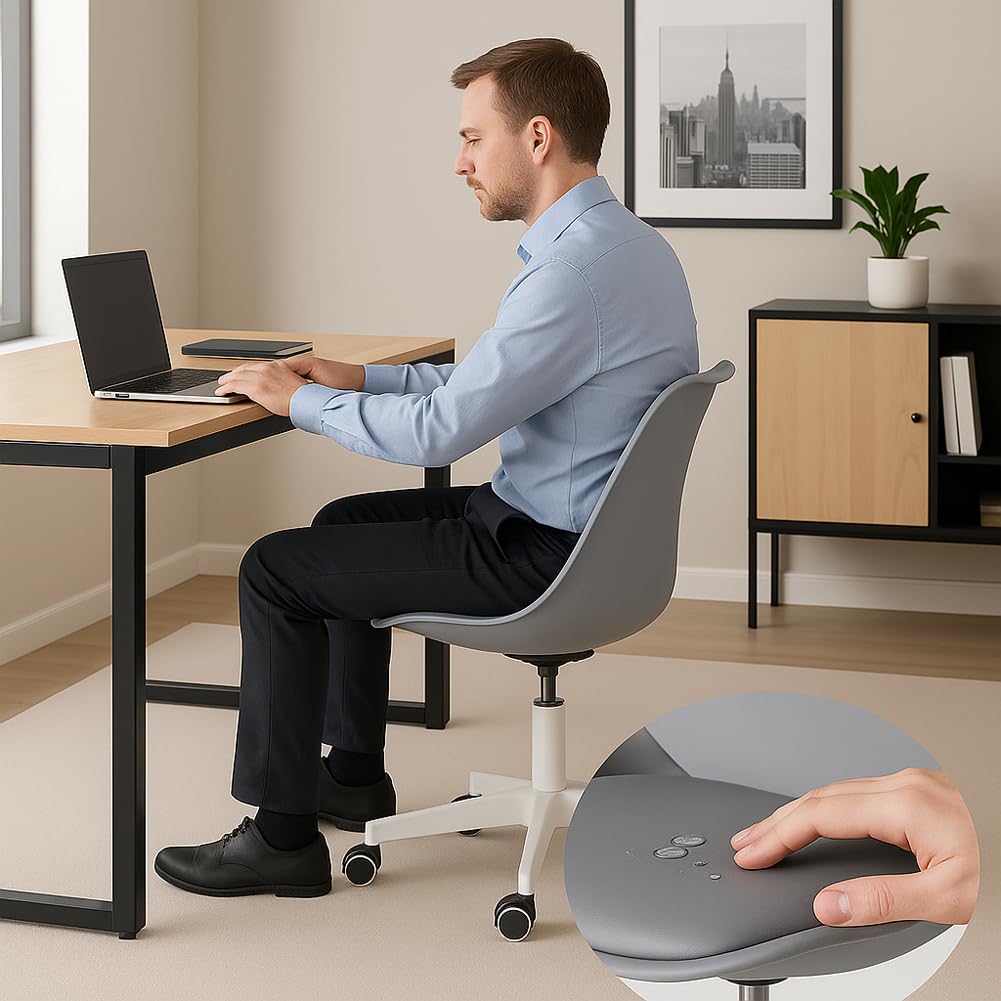 BAKAJI Sedia da Ufficio Scrivania Ergonomica Design Moderno con Altezza Regolabile e Cuscino Imbottito ad Alta Densità, Seduta Girevole con Ruote Piroettanti, Ideale per Casa, Studio (Grigio)