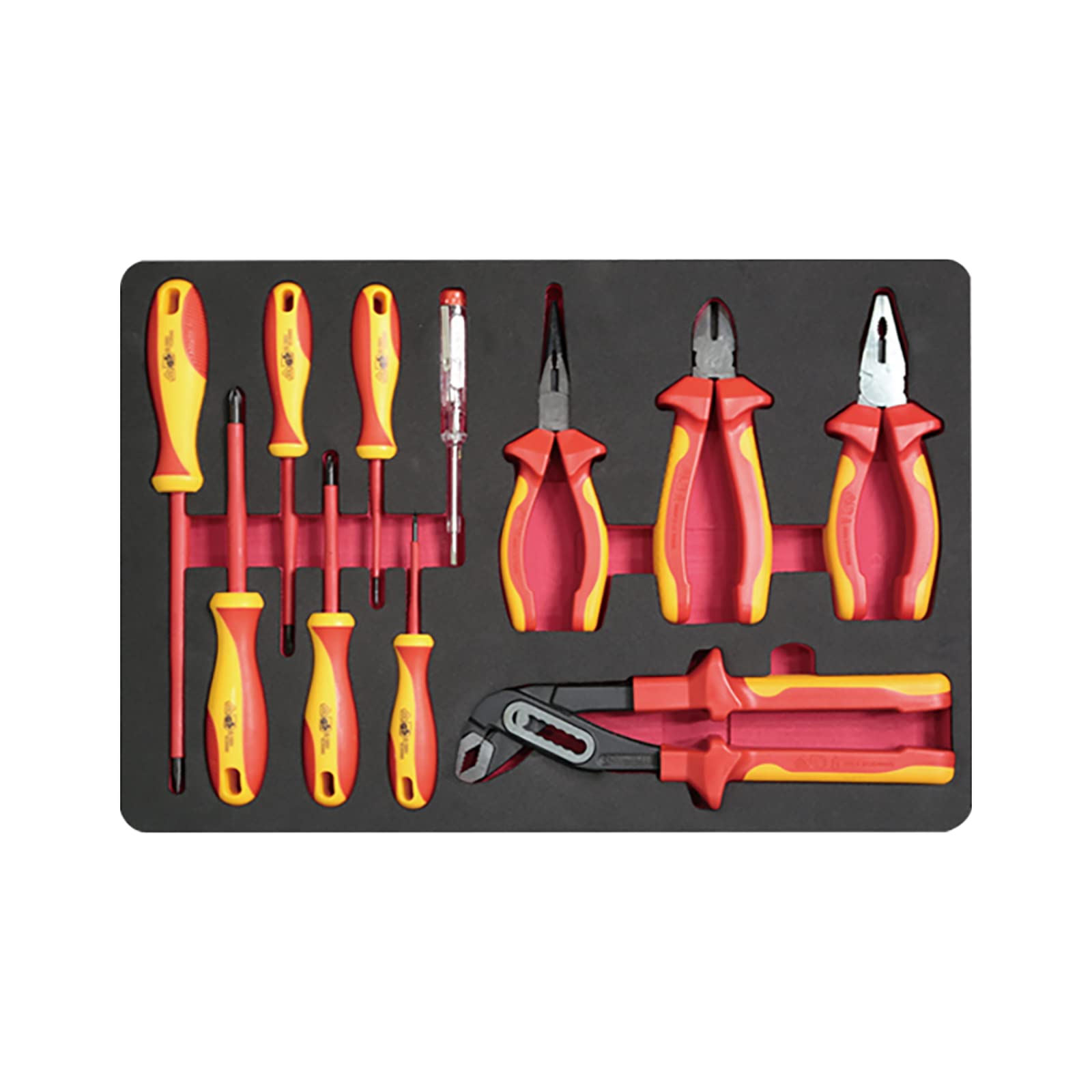 WEDO Set di utensili isolati 46 pezzi, cacciavite Giravite a croce, cacciavite a taglio, pinze a becco ago, pinze per pompa dell'acqua, pinze diagonali, chiave aperta, chiave a T, VDE 1000V