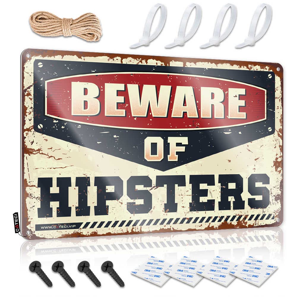 IBWNBBUSN Tin Sign Man Cave Decor Beware Of Hipsters Sign Vintage Tin Signs Funny Man Cave Sign Funny(30X40CM)