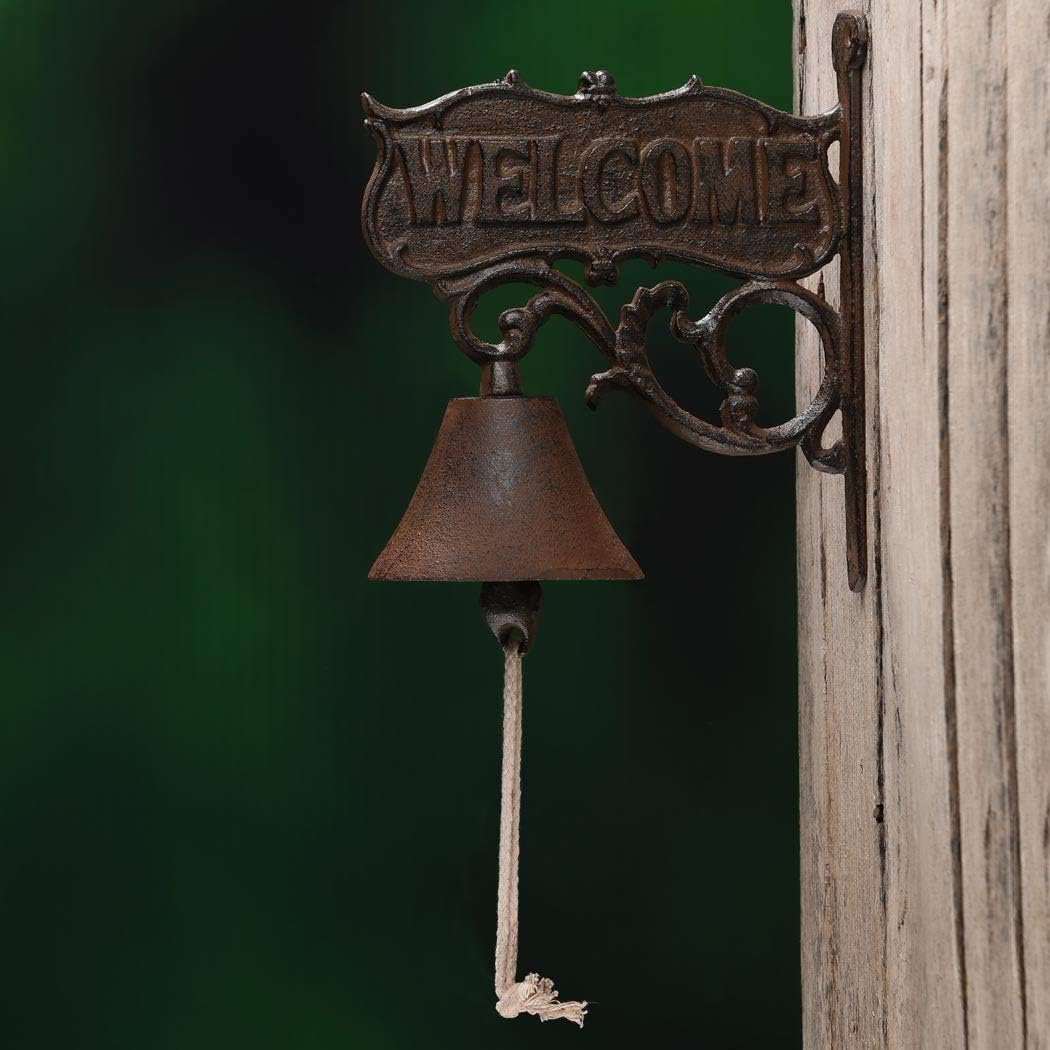Rustic Cast Iron Welcome Word Door Bell Rural Pastoral Antique Farmhouse Retro Decoration for Outside House Garden Decor TQZDPT34
