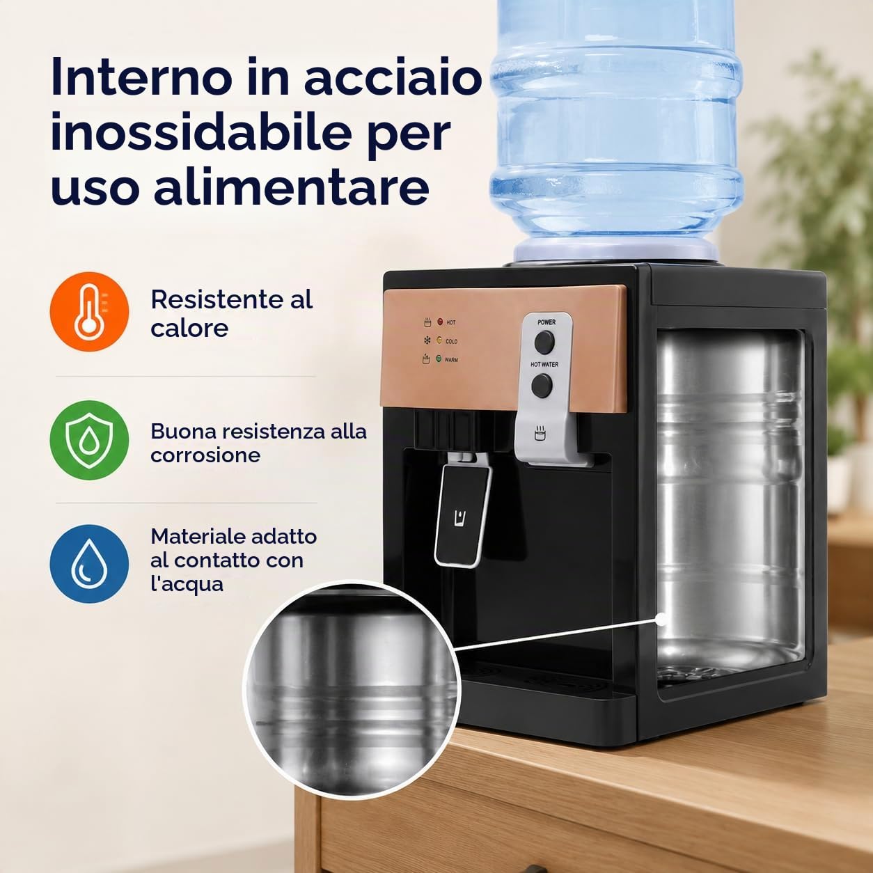 Dispensatore di acqua elettrico da 550 W, fonte di acqua calda e fredda, per ufficio, casa, macchina dell'acqua con vassoio di raccolta acqua rimovibile, per secchi da 3,5 L, 5 L, 10 L, 18,9 L, per