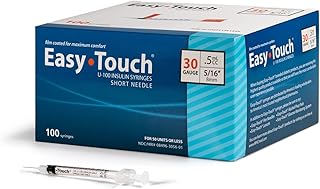 EasyTouch U-100 Insulin Syringe with Needle, 30G 0.5cc 5/16-Inch (8mm), Box of 100