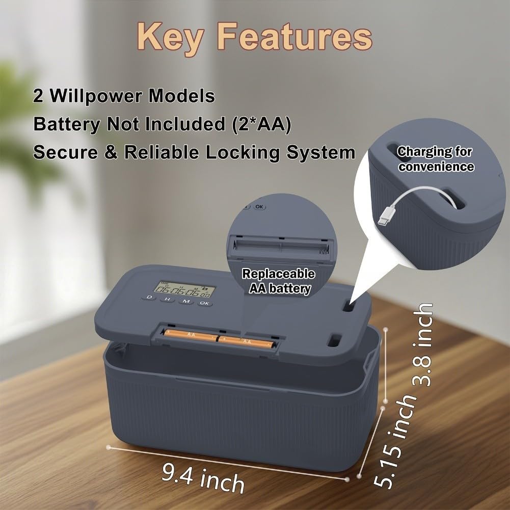 Cassetta di sicurezza con serratura temporizzata per telefoni e snack, con timer digitale intelligente, con timer autocontrollo, scatole di immagazzinaggio bloccabili (temporizzazione grigio e blu)