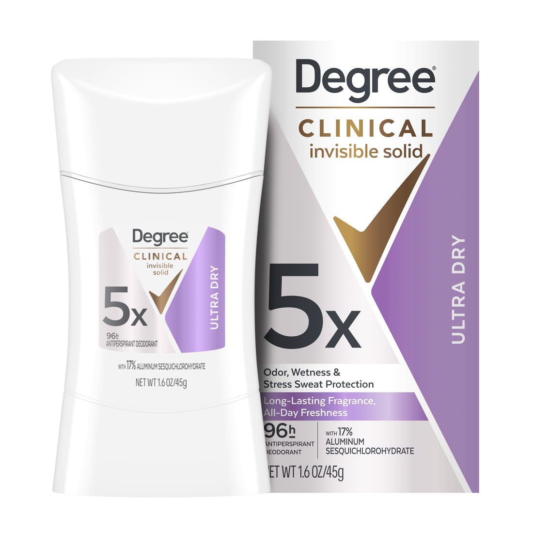 Degree Clinical Antiperspirant Sweat and Odor Protection Ultra Dry 1.6 OZ | Clinical Strength 5x Types of Sweat