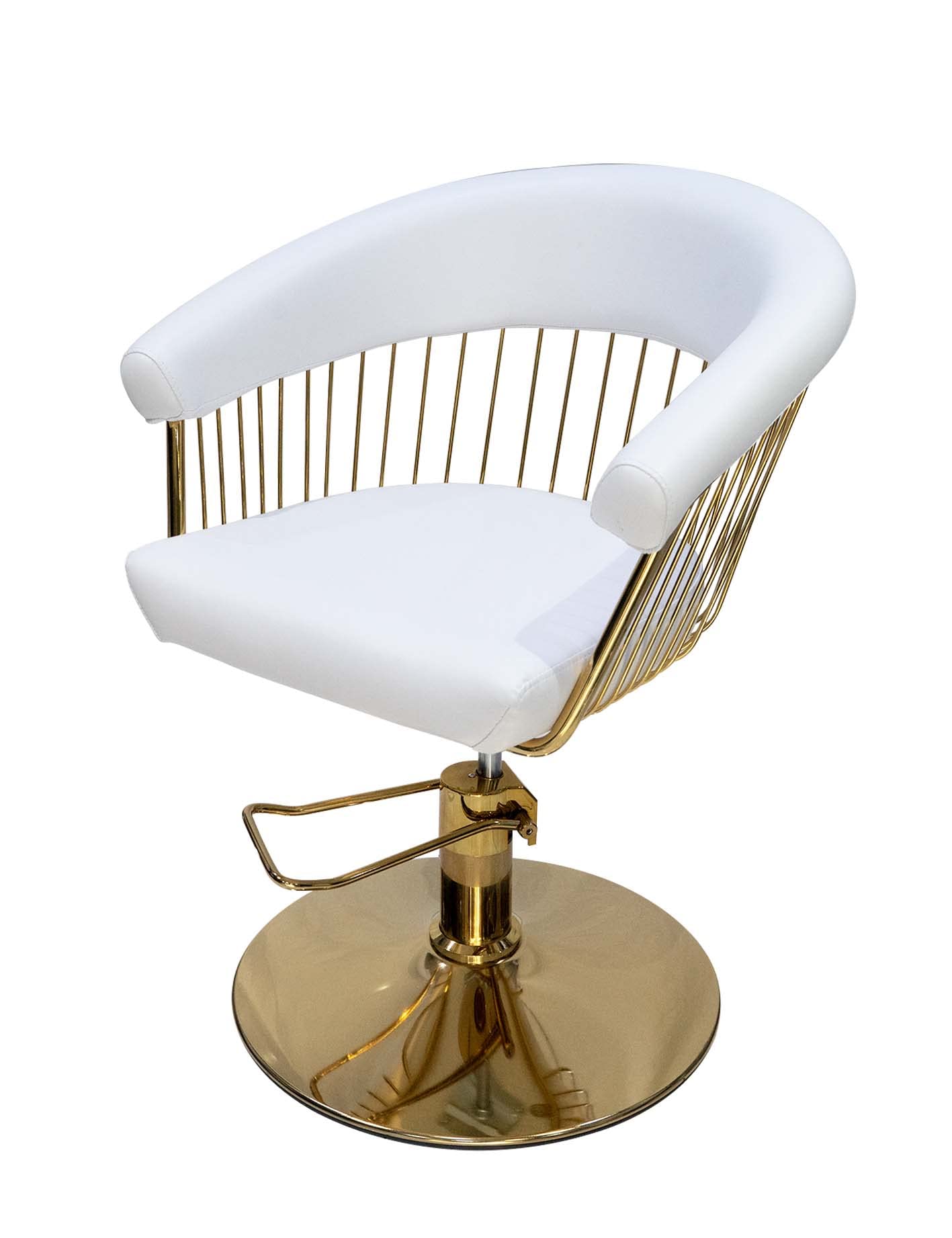 MEISHIDA Lady Chair for Hair Stylist Hairdressing Swivel Hydraulic Steel Gold Frame Beauty Salon, Spa Equipment (White)