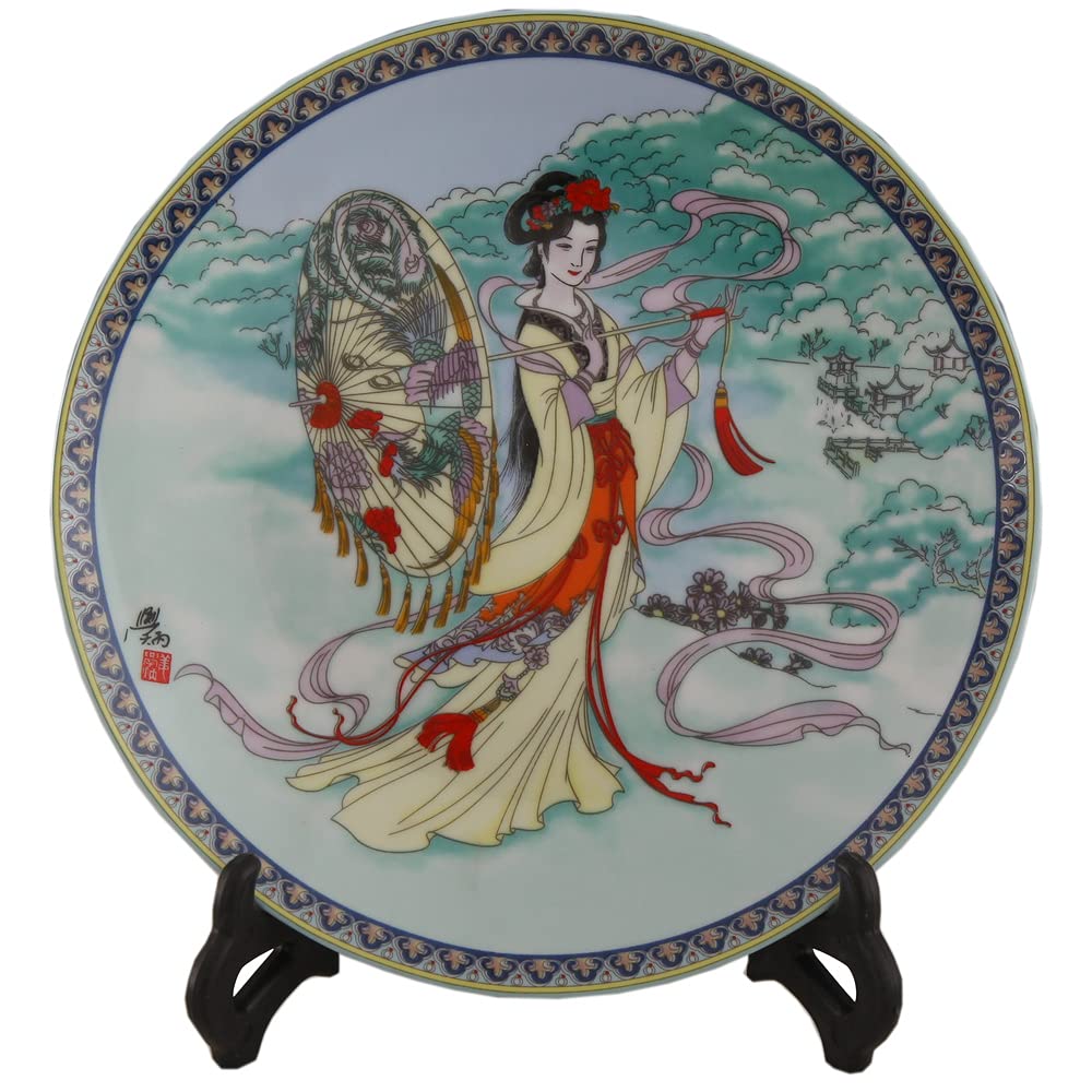 20cm Antique Jingdezhen Porcelain Decorative Plate Beautiful Woman Pattern Hanging Plate