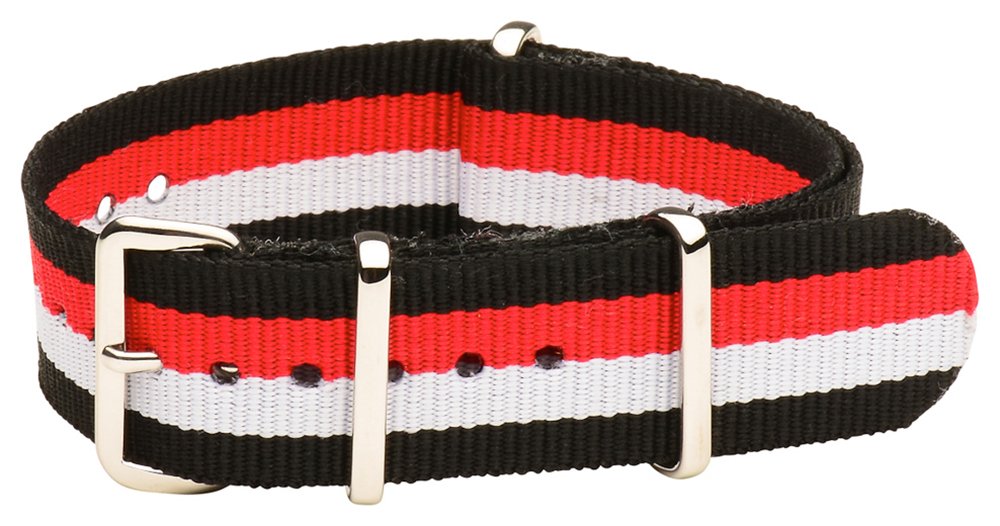 Clockwork Synergy® Classic- 20mm Black/White/Red Nylon Watch Strap Band