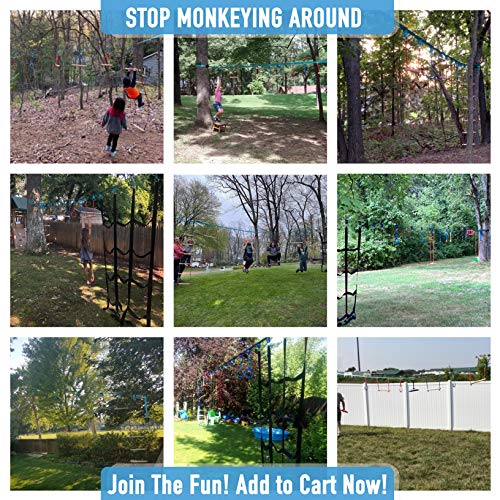 Ninja Warrior Obstacle Course for Kids - 60' Ninja Slackline Kit 13 Obstacles – Ninja Obstacle Course for Kids Backyard – Ninja Warrior Training Equipment for Kids Monkey Bars, Monkey Ladder