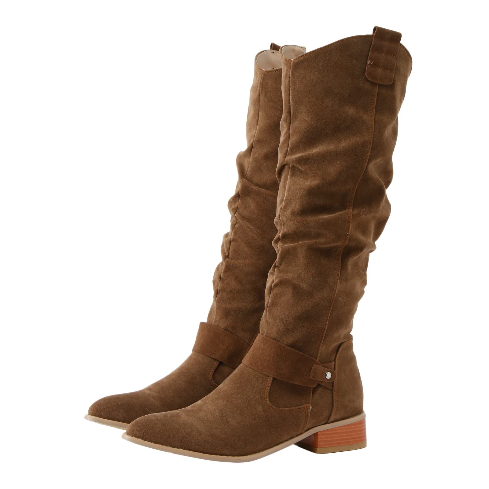 Botas genéricas para mujer ante talón bloque talla grande bota slouchy plisada bota lateral cierre de cremallera bota color sólido botas elegantes y flexibles botas altas altas para mujer de gran