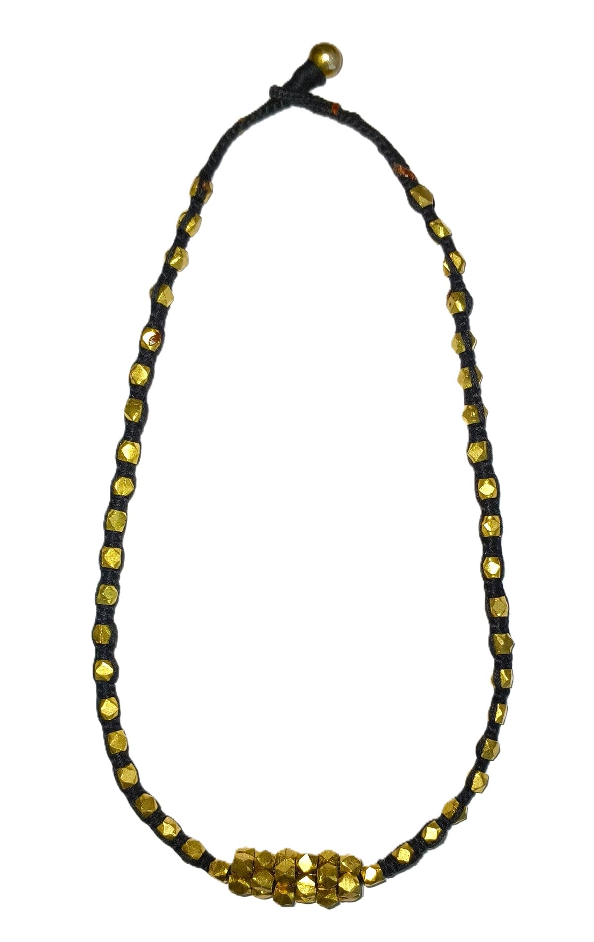 Dhokra Handcrafted Necklace For Women - Brass Chain With Alternate Beads In Black Lace And Clustered Beads Bunch In Bottom - Simple, Traditional & Stylish | (Length 26 cm)-image-24