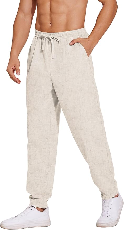 COOFANDY Herenbroek, elastische taille, vrijetijdsbroek, regular fit, zomer, lichte strandbroek met riemgesp en sluiting, Marineblau, S