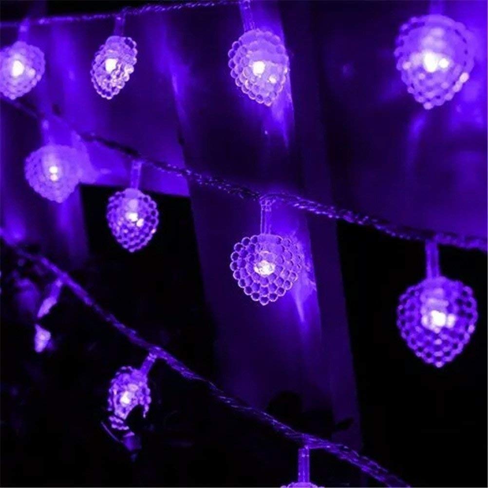 Generico Luce di stringa di cuore a LED, 10m 80LED Love Hearts Fairy Lights Indoor all'esterno LED String Fairy Lights per la decorazione del matrimonio dell'albero di Natale (Violetta)
