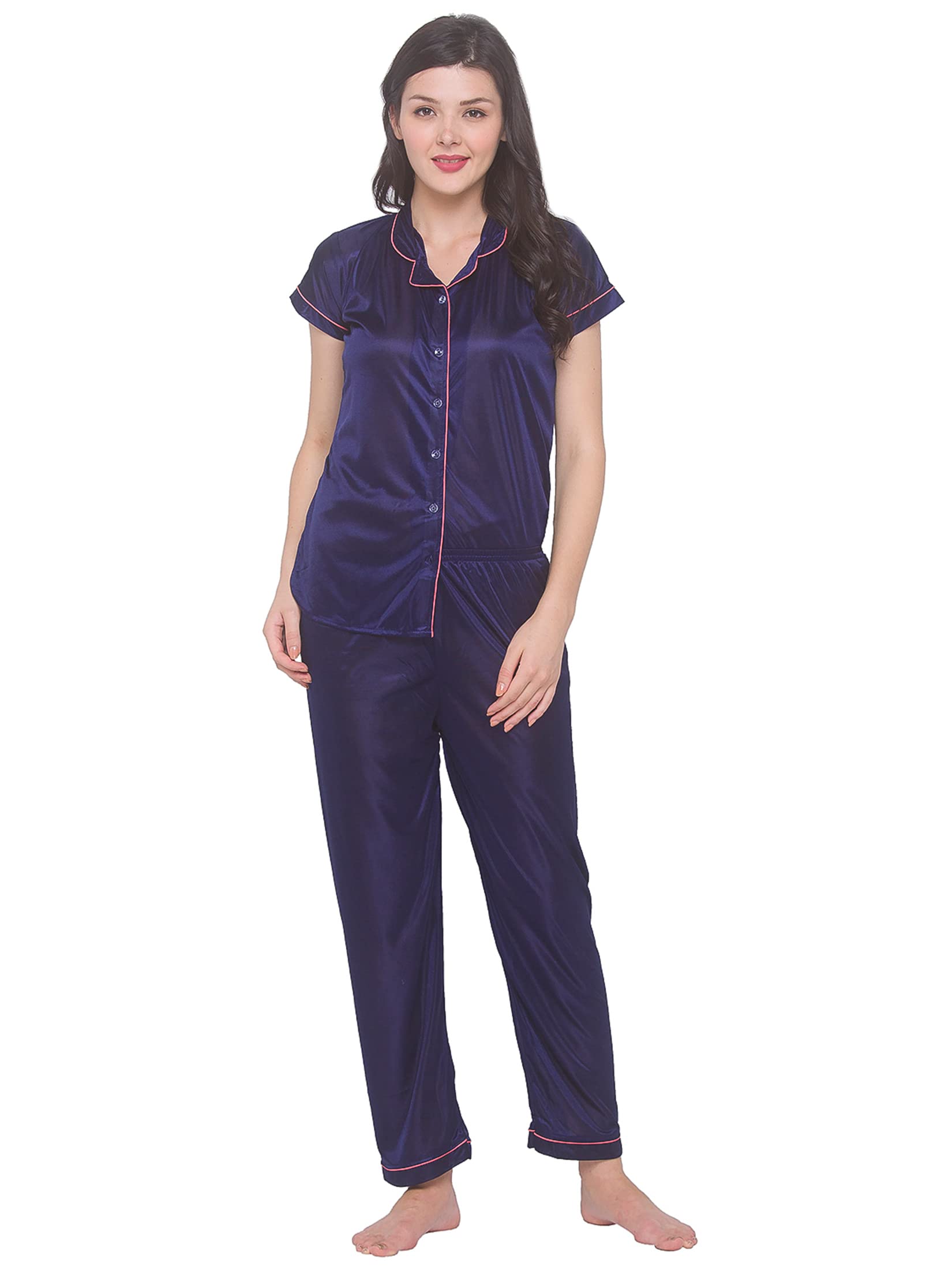 AV2Women's Satin Plain/Solid Night Suit Pajama Set Pack Of 1