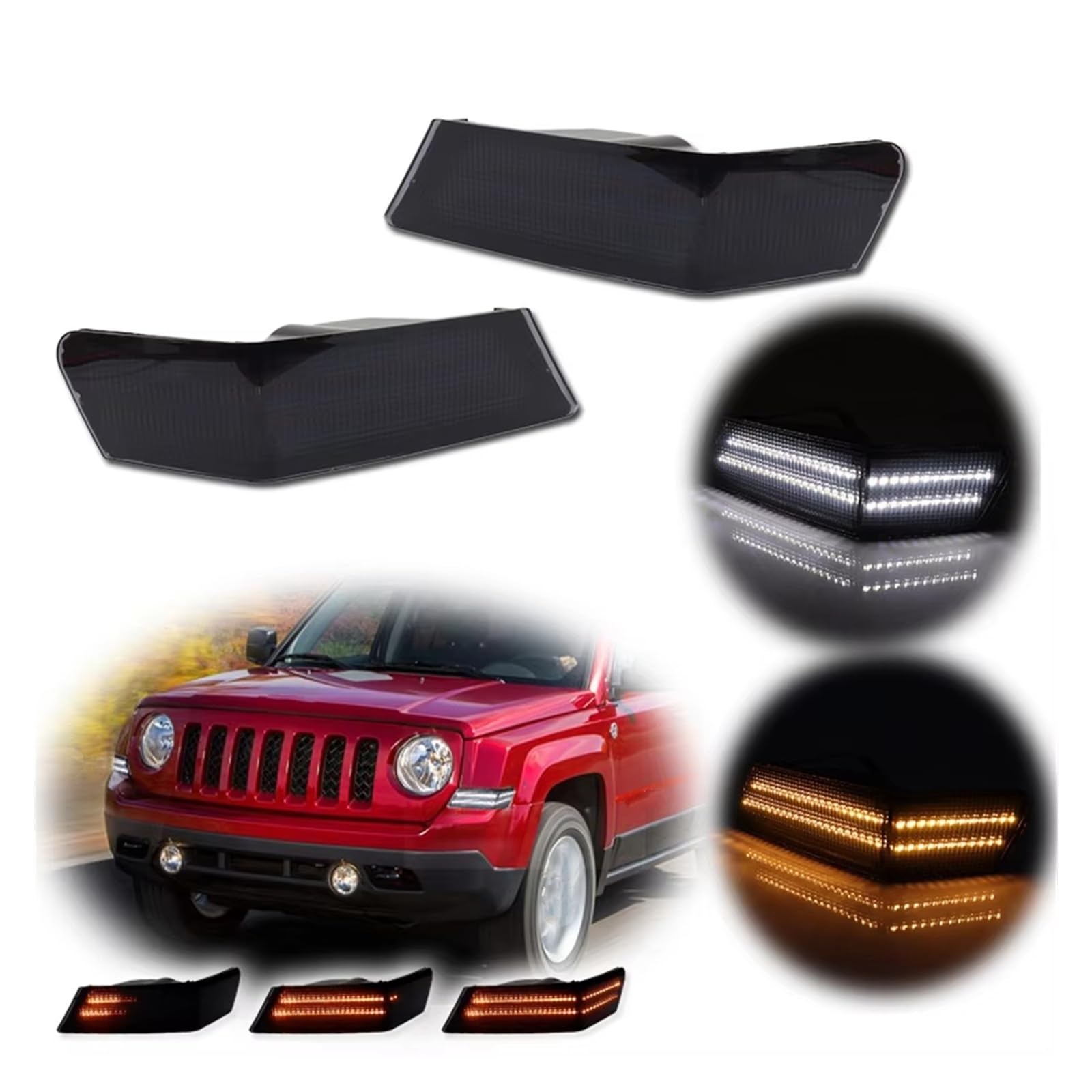 Intermitente Recambio Para Jeep Para Patriot 2007 2008-2017 2 Uds Coche Blanco Ámbar Dinámico LED Parachoques Delantero Esquina Luces Señal Giro