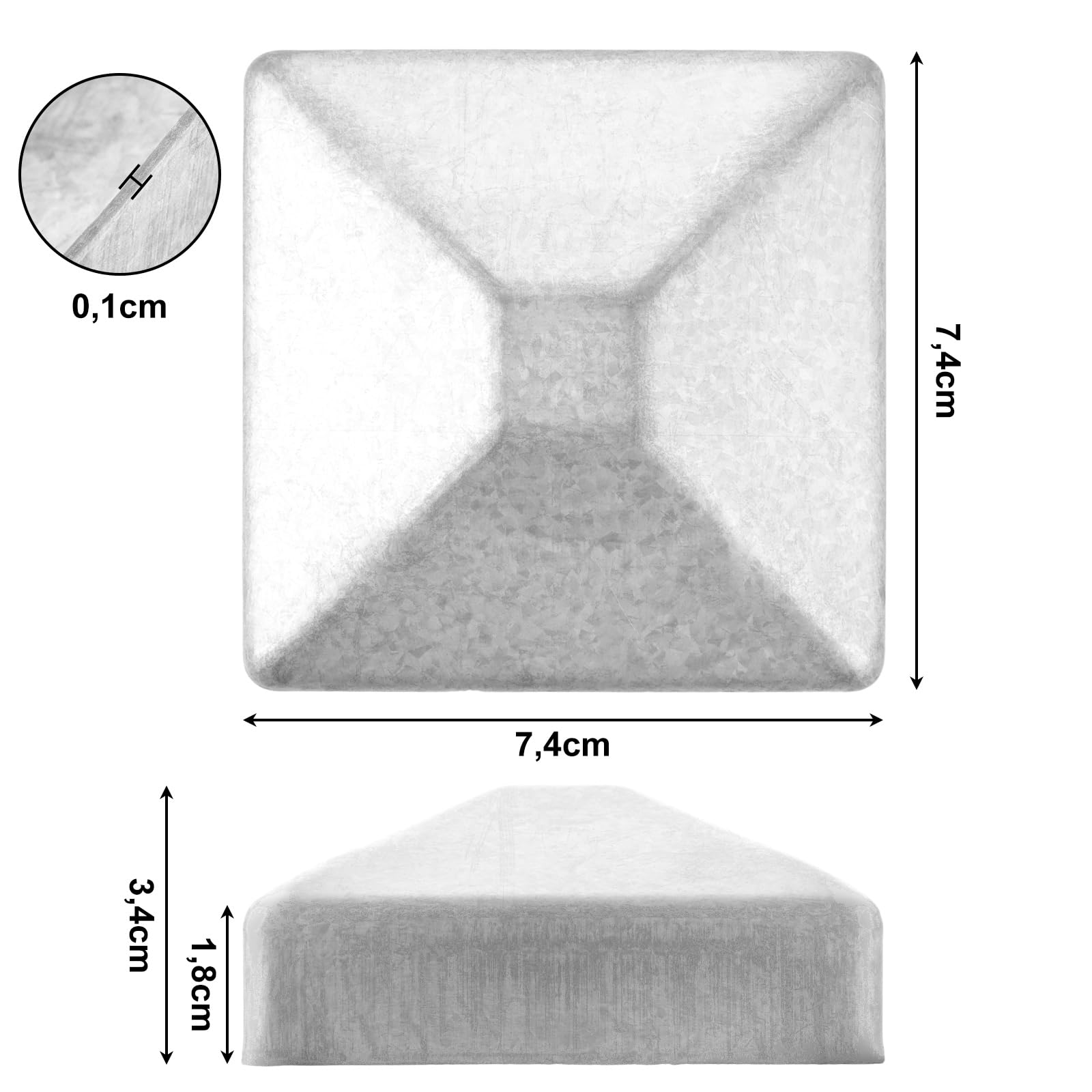 Lot de 24 capuchons de poteau 7 x 7 cm - chapeau de poteau 70 x 70 mm - support poteau, Poteaux de clôture en métal galvanisé - En forme de pyramide