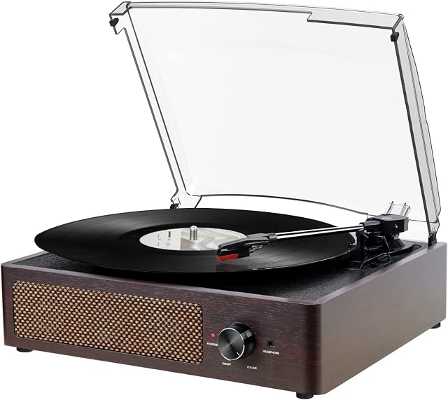 Mersoco Vinyl Record Player Bluetooth Belt-Driven 3-Speed Turntable, Vintage Retro Record Players Built-in Stereo Speakers