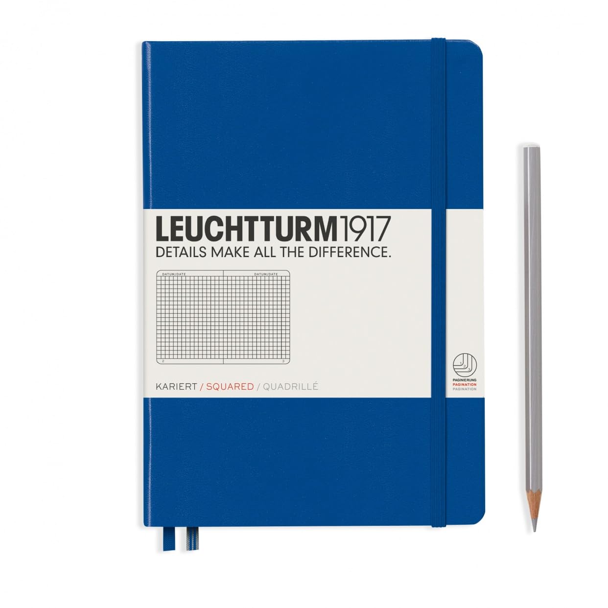 LEUCHTTURM1917 342706 Notebook Medium (A5), 249 Numbered Pages, Squared, Royal Blue
