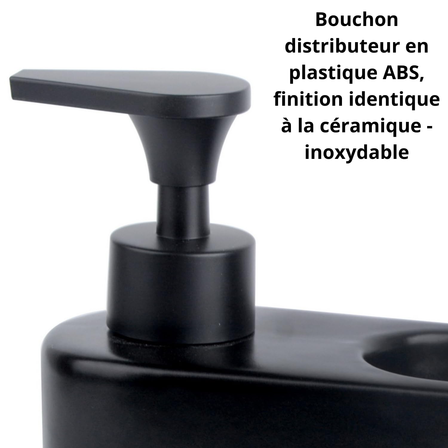 Distributeur Liquide Vaisselle Porte Eponge pour Cuisine | Distributeur Savon Liquide pour Les Mains avec Espace | Matériel: céramique | Couleur: Noir