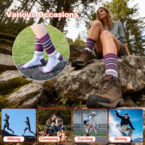 BISOUSOX Calcetines Lana Merino Mujer Senderismo Transpirable Calcetines Invierno Esqui para Montañismo Actividades Outdoor 3 Pares Regalo para Mujer Madre - imagen 6