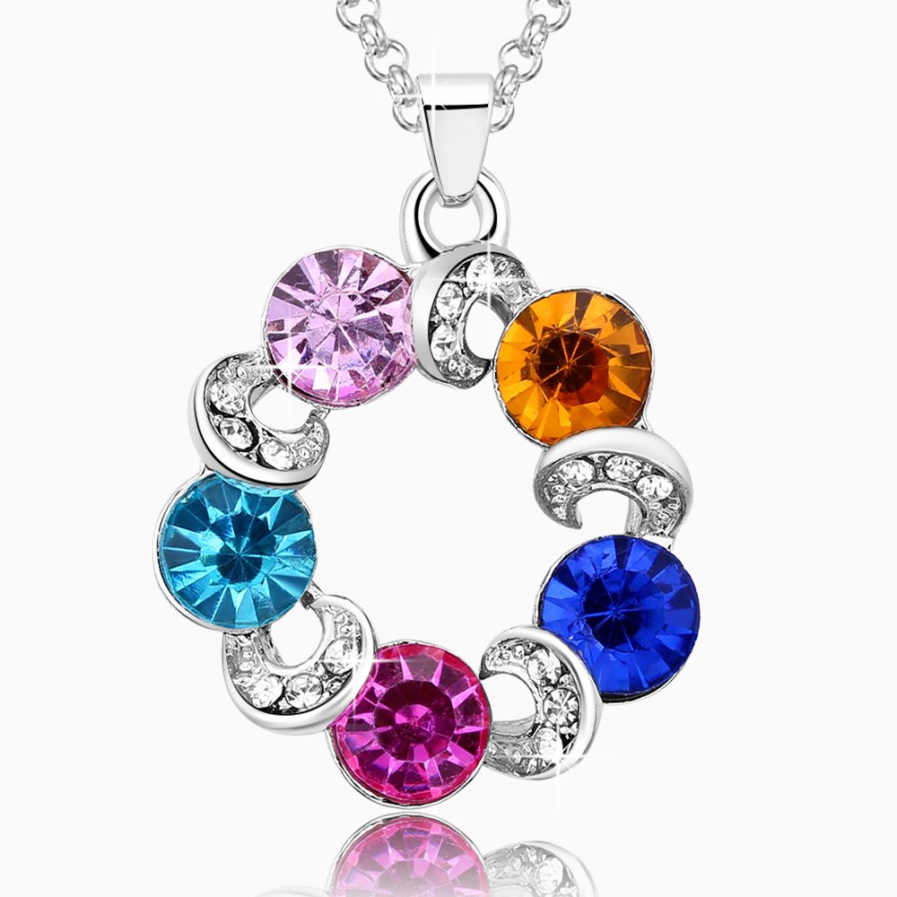 "Promise Ring" Silver Plate Multi Color Czech Crystal Pendant 40+5 cm Chain Necklace