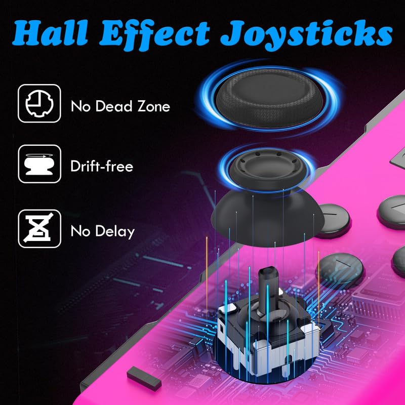 larytech Wireless Switch Controller Joy with Zero Drift Hall Joystick Cons | HD Rumble Gamepad for Family Party Games, Replacement Control Gift for Girl, Switch 1 OLED Lite Remote, Pink, NO NFC