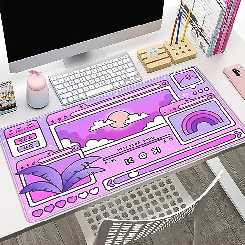 Purple Retro Desk Mat Kawaii Cute Desk Pad Big Gaming Mouse Pad Large