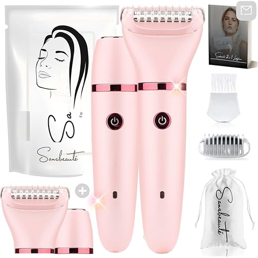 2-in-1 Ladyshave + 2 Extra Scheerkoppen - Gezicht - Oksels - Benen - Bikinilijn -Scheerapparaat Vrouw Elektrisch Ontharen Haarverwijderaar Dames Trimmer Vrouw Intieme Zone Schaamhaar Ladyshaves Bikini