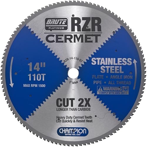 Miniatura 1 de Champion Cutting Tool Corp - Hoja de sierra circular de 114 pulgadas, 110T (RZR-14-110-ST), acero inoxidable