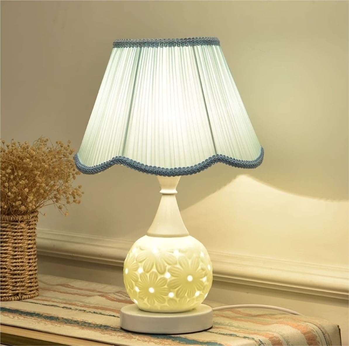 Lampa stołowa Lampka nocna Lampa nocna Ceramiczna lampa stołowa Klosz z tkaniny Żelazna podstawa Lampa nocna Podwójne sterowanie światłem Lampa nocna do sypialni Lampy stołowe do salonu Lampa stołowa