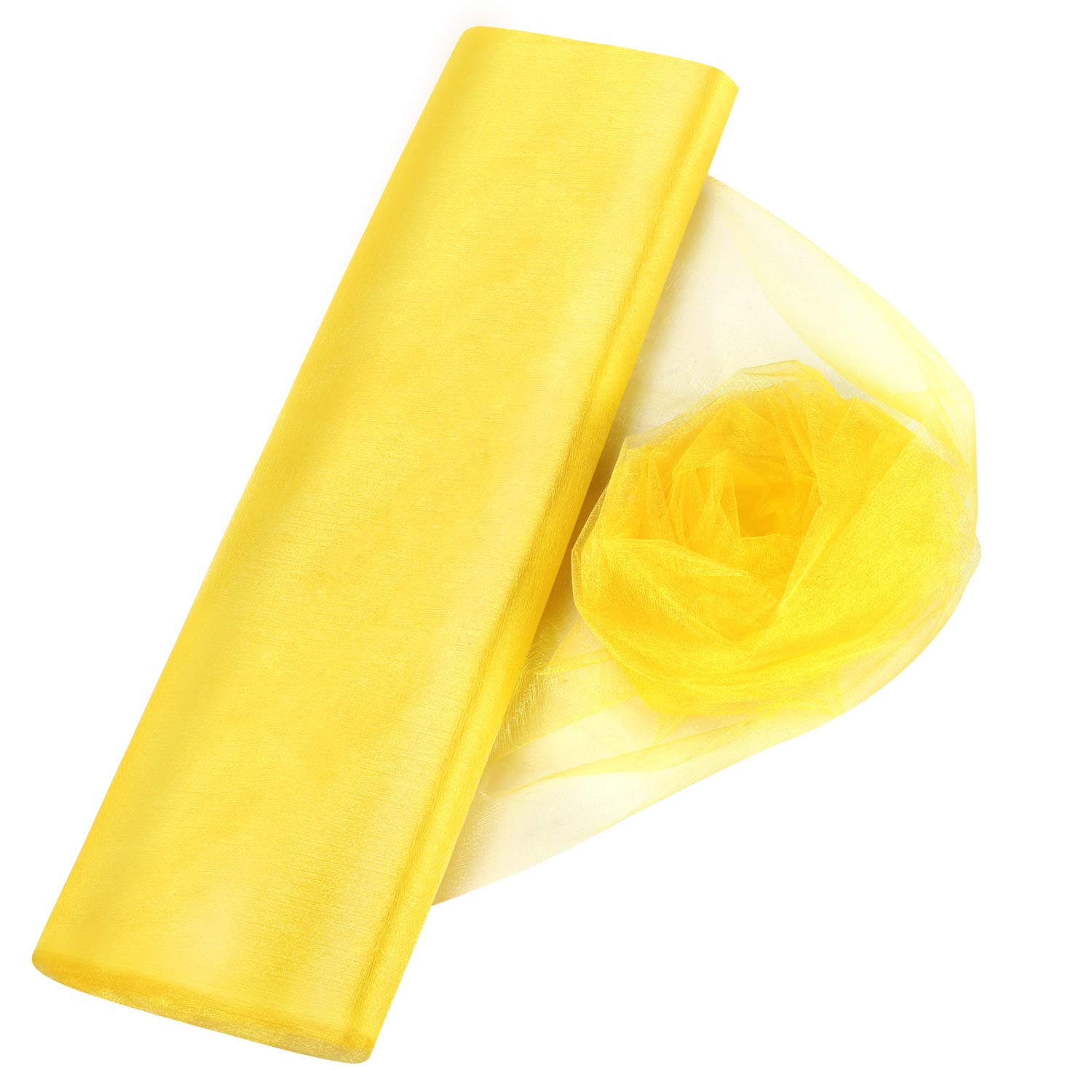 Crystal Organza Tulle Sheer Fabric Backdrop Curtains for Wedding Baby Shower Birthday Party Event Decor, 19” by 30 Yard (Yellow)