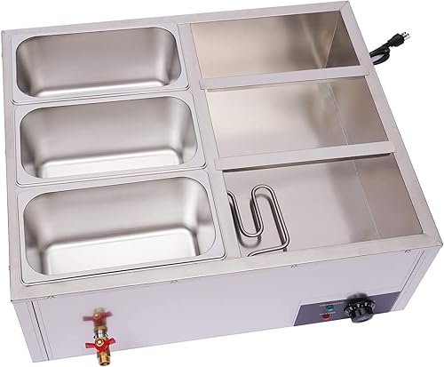 Miniatura 7 de Calentador de vapor eléctrico comercial de 850 W para fiestas, bufés con mesa de vapor de acero inoxidable de 6 ollas, servidor de buffet para