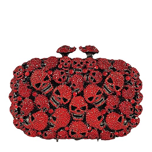 Image of Boutique De FGG Skull Crystal Clutch Purse for Women Formal Rhinestone Clutch Evening Bag Halloween Minaudiere Handbag,Mini