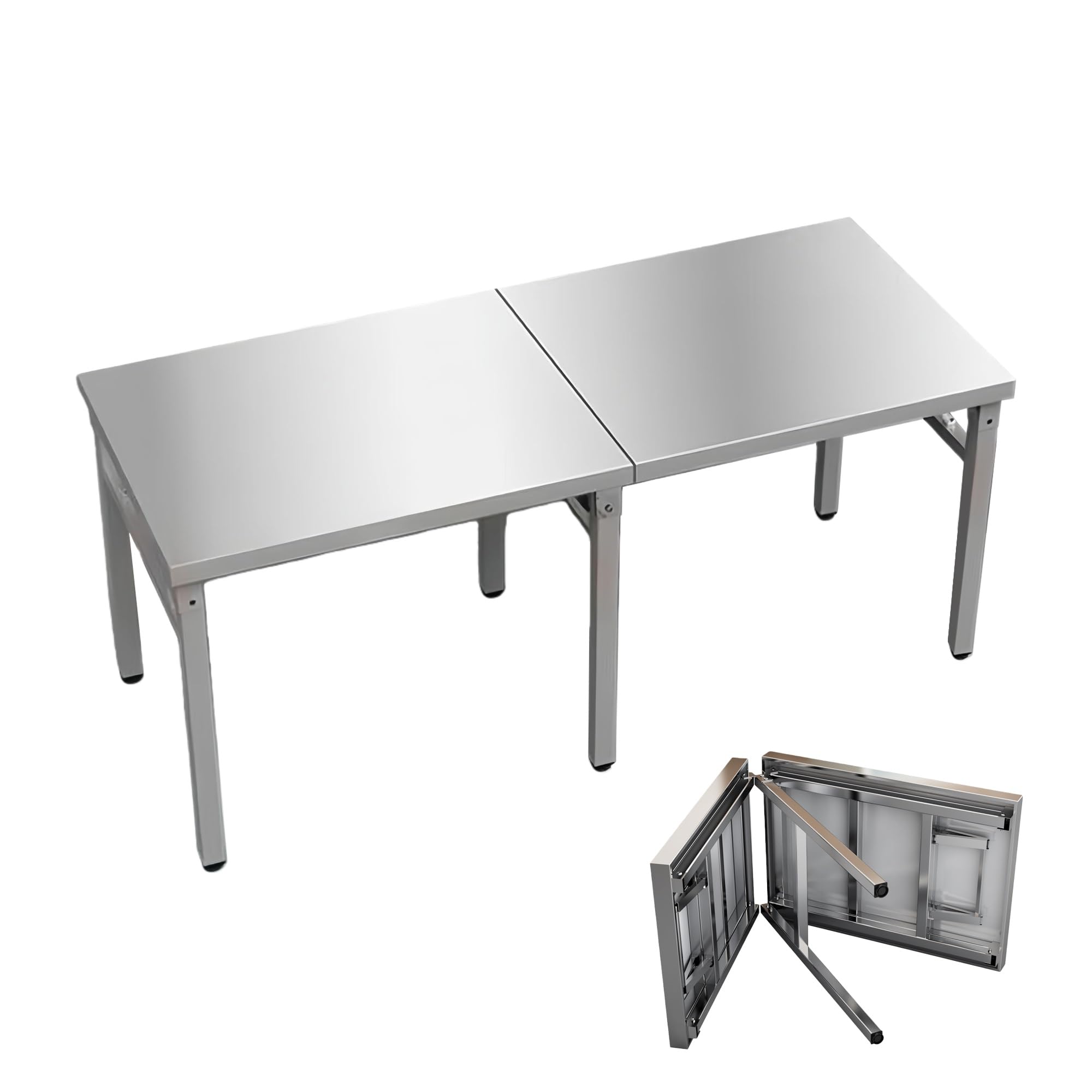 Tavolo da lavoro pieghevole in acciaio inox, tavolo pieghevole per cucina, ristorante, all'aperto, lavanderia, grill, stazione di preparazione degli alimenti, sala di manutenzione