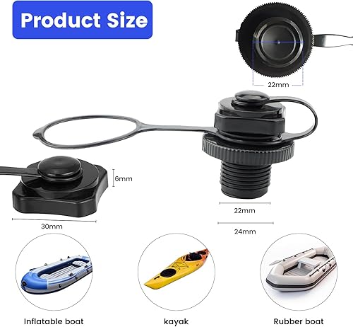 Miniatura 2 de Válvula de aire inflable para barco, 2 tapas inflables de repuesto para barco, tapones de aire en espiral, repuesto de inflado 0ne-Way para bote