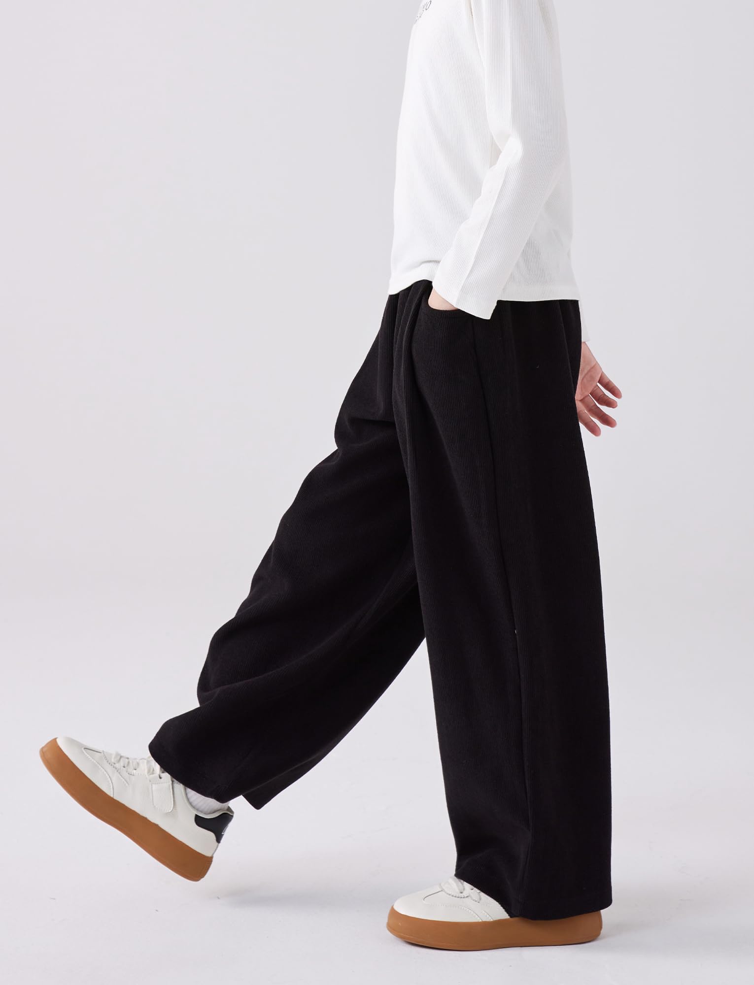SEAUR Mädchen Cordhose Weites Bein Locker Freizeithose Herbst Winter Lange Hose mit Gummibund Hohe Taille Warme Winterhose 4-14 Jahre
