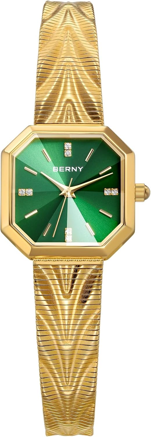 BERNY Vintage Gold Watches for Women, Octagonal Dainty Women's Wrist Watch, Ladies Analog Quartz Watches for Small Wrists, Waterproof All Stainless Steel Sunray Dial Luxury Birthday Present - Image 9