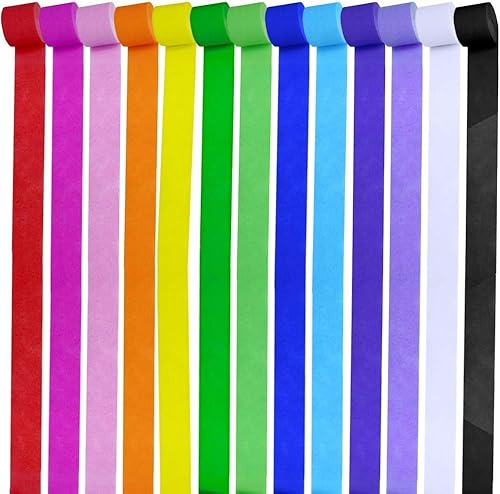 13 Rolls 355 Yard Party Streamers Backdrop Decorations Red Green Blue White Black Crepe Paper Rainbow Streamers 4.6cm W x 27 Yar