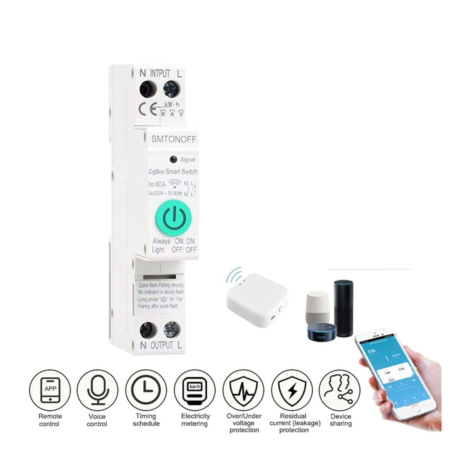 Medidor De Consumo Electrico, Tuya Smart ZigBee Energy Meter IoT Switch Over Bajo Voltaje Protección contra sobrecarga Medidor prepago, Fácil de Instalar