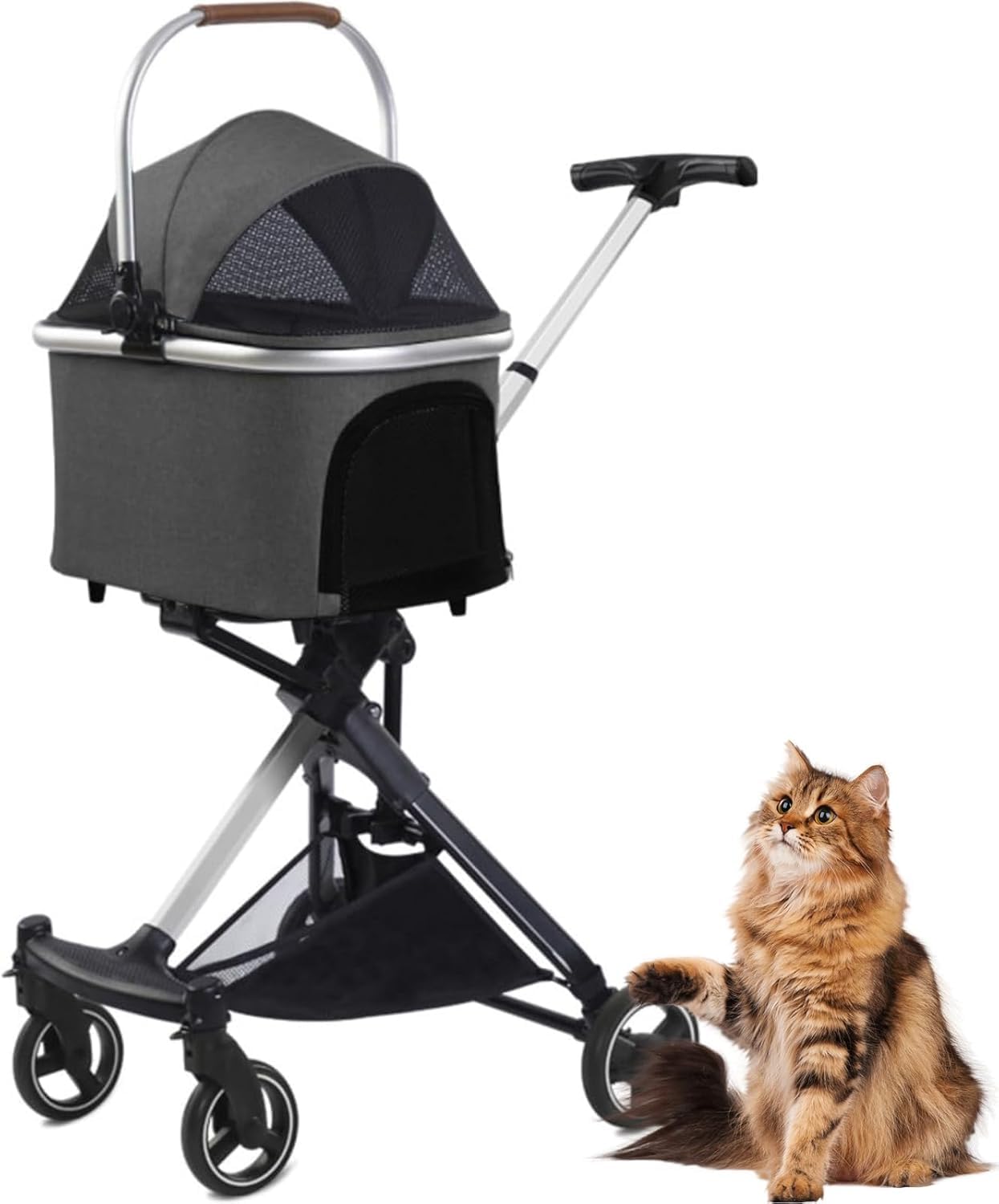 Haustier-Buggy, 2-in-1-multifunktions-jogging-buggy Für Hunde Und Katzen, 4 Räder, Zusammenklappbar, Tragbar, Leicht, Reisebuggy Mit Abnehmbarem Tragekorb Für Kleine/mittelgroß, Black