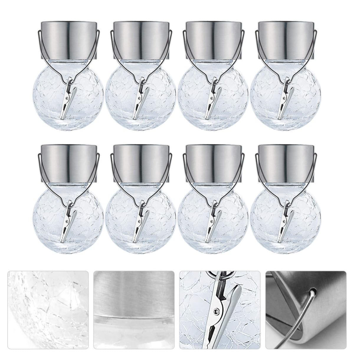 OSALADI Lampada Solare da Giardino a Sospensione Sfera di Vetro Crepato, Set 8 Pezzi, Luce Decorativa Wireless per Esterno, Veranda, Patio e Feste