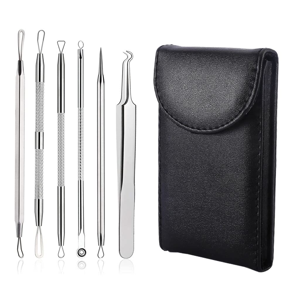 ORiTi Blackhead Remover Comedone Extractor Precision Tweezers Kit, 6-in-1 Professional Stainless Tweezer- Pimple Acne Blemish Eyebrow Facial hair Plucker for Women and Men Beauty