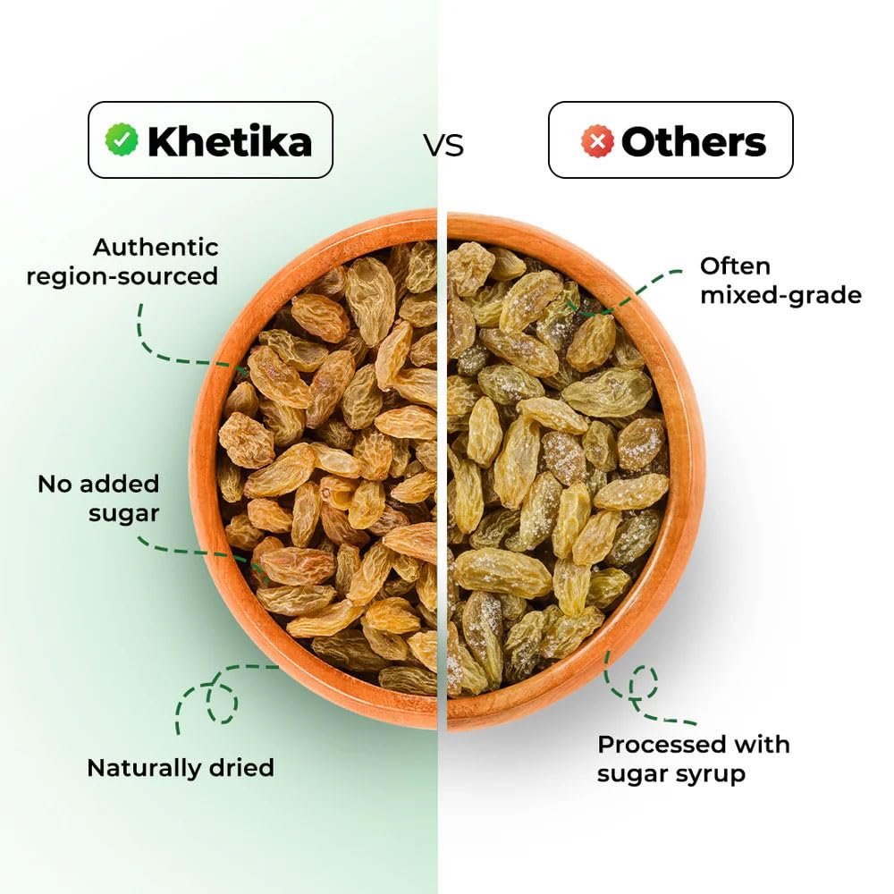 Khetika Premium Long Raisins 200g | Dry Fruits, Dried Kishmish, Dry Grapes, Kismis, High in Potassium, Seedless Raisins, No Added Colour 4