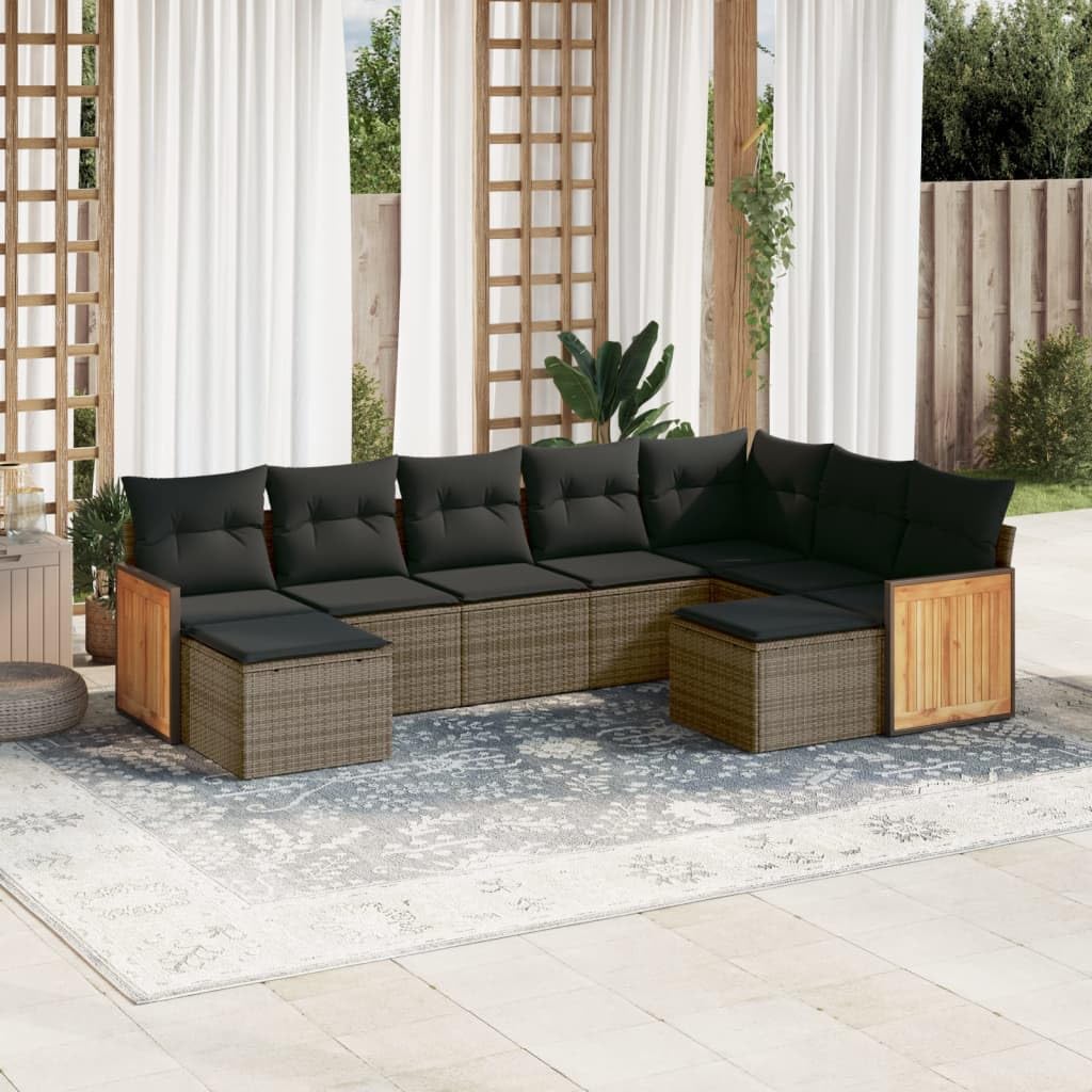 Set de Muebles jardín 9 Piezas ratán sintético Gris con Cojines Lavables, diseño Modular con almacenaje Resistente, Ideal para terraza, Patio, balcón, Comedor y Ocio al Aire Libre