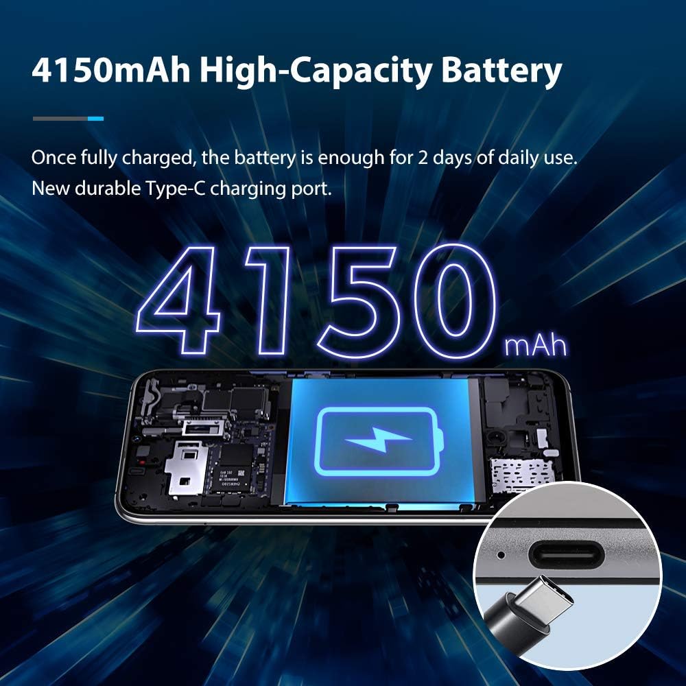 UMIDIGI Smartphone 2.4 K Schermo 6.3" FHD+, 64GB ROM, 16MP+16MP+5MP+5MP | 4150mAh, 4G Dual SIM,4GB RAM Android Telefono cellulare,Face ID/Fingerprint/GPS/OTG, A7 Pro Blu